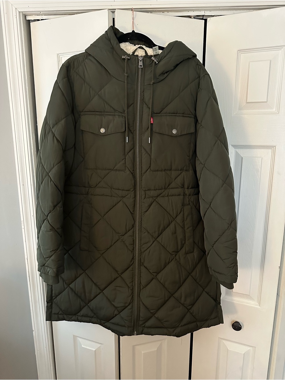 Levi's Olive Quilted Hooded Puffer Coat